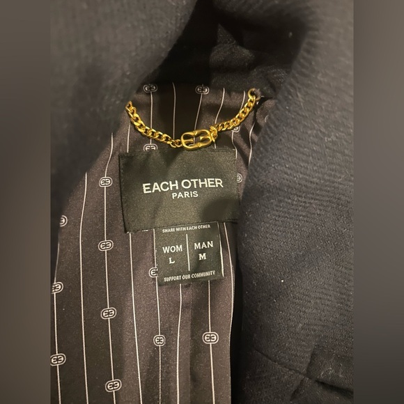 Each Other Paris Double Breasted Military Wool Blend Coat Size Women L Men M - Picture 3 of 7